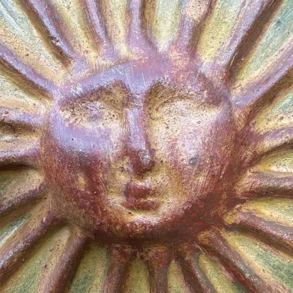 Art Pottery Clay Vase/Vessel/Bottle Raised Sun Celestial Boho Rustic